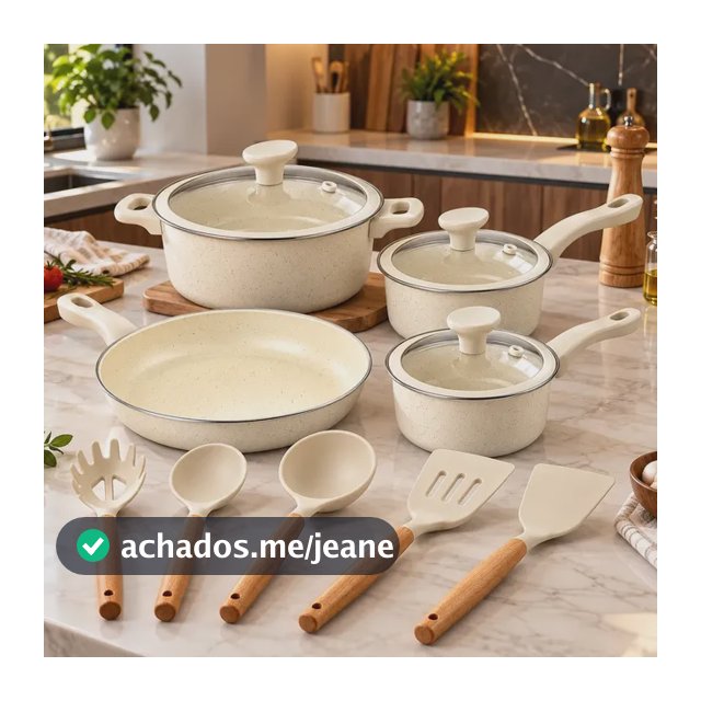 Jogo De Panelas Genebra Cerâmica 12 Pçs Antiaderente Indução Creme