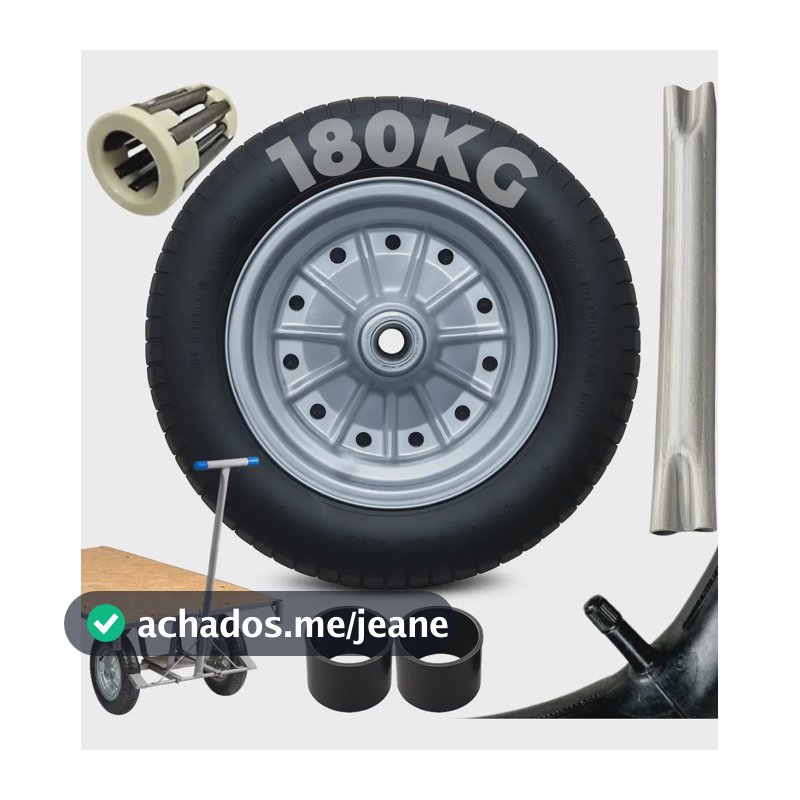 Kit Roda Completa Carrinho Carga Rolamento Eixo 1 Polegada Carriola 3,00/3.25-8 Montada Com Rolete Reforçada Aro Universal 8 Polegadas Carga Pesada Carrinho De Mão Plataforma Armazém Obra Construção