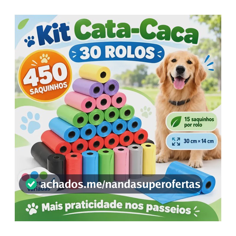 Kit 30 Rolos Cata Caca Pet Refil 450 Saquinhos Higiênicos