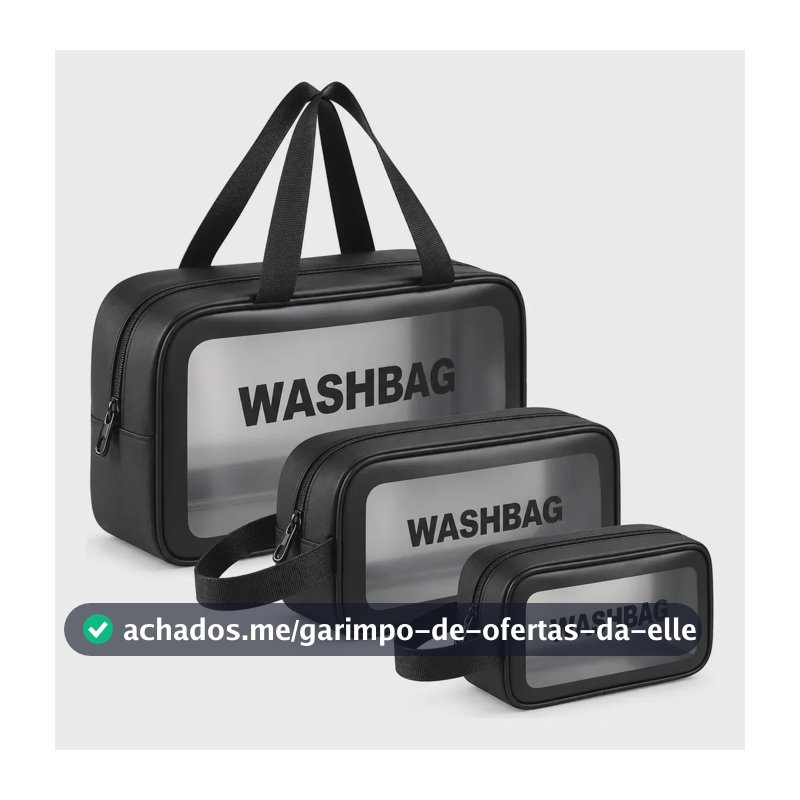 Kit Necessáire Washbag Feminina Maquiagem Cosméticos Viagem Cor Preto Desenho Do Tecido Lisa