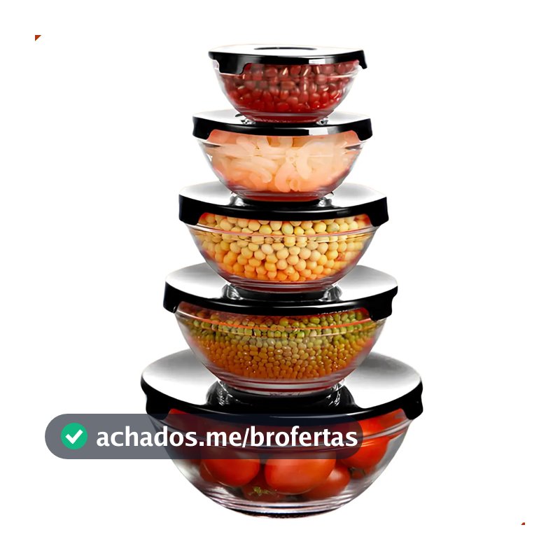Jogo Com 5 Potes De Vidro Herméticos Com Tampa Tigela Redondo Marmita Ms Variedades E Utilidades Sortido