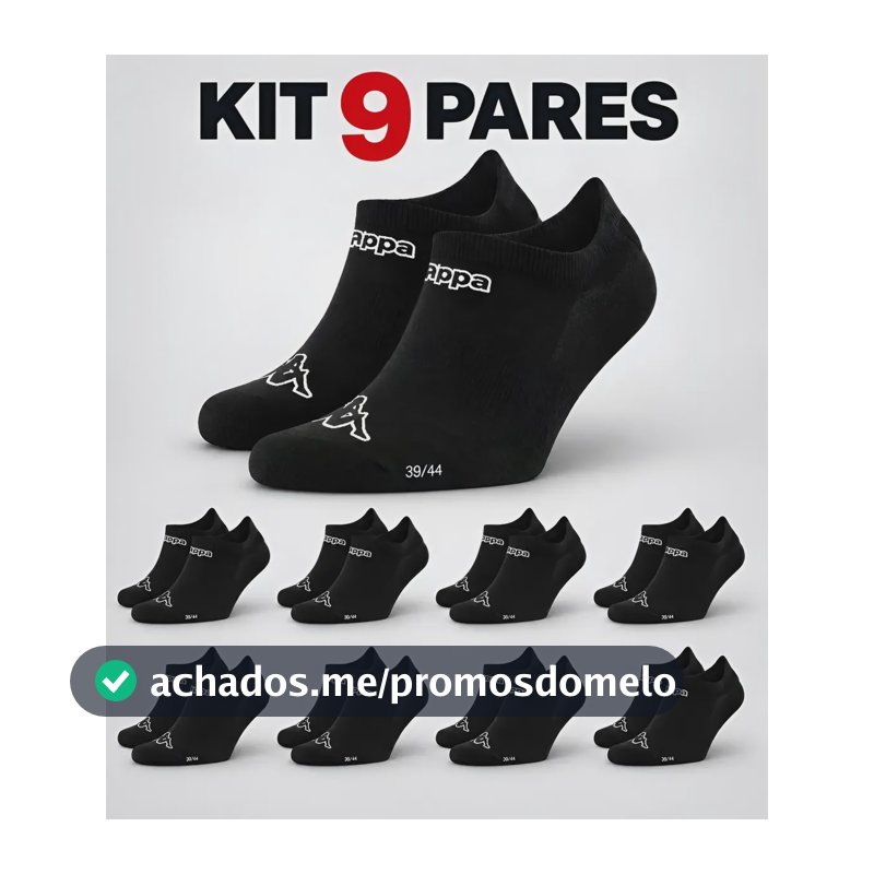 Kit 9 Pares Meias Kappa Sapatilha Soquete Invisível Original Preto 38-43