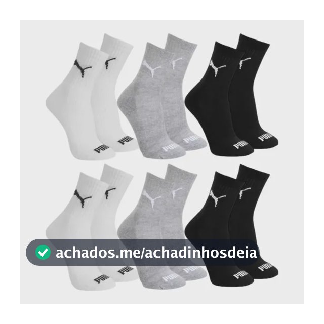 Kit 6x Pares Meia Esportiva Unisex Cano Médio Puma 4530/4795