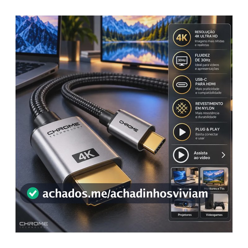 Cabo Usb-c Hdmi 4k 30hz 2 Metros Thunderbolt 3 Transmite Imagem Do Celular Para Tv Cabo HDMI Adaptador de cabo 4K Adaptador de cabo USB 3.1 tipo C - Marca Chrome Technology