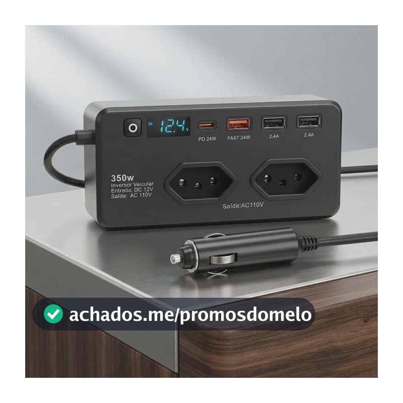 Inversor Veicular Para Starlink 12v 110v Tomada Usb C 350w