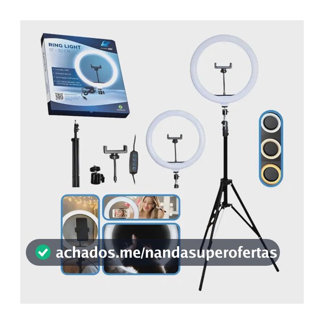 Ring Light 12 Polegadas 30cm Celular Tripé 2,10m Estrutura Preto Luz 03 Três Cores