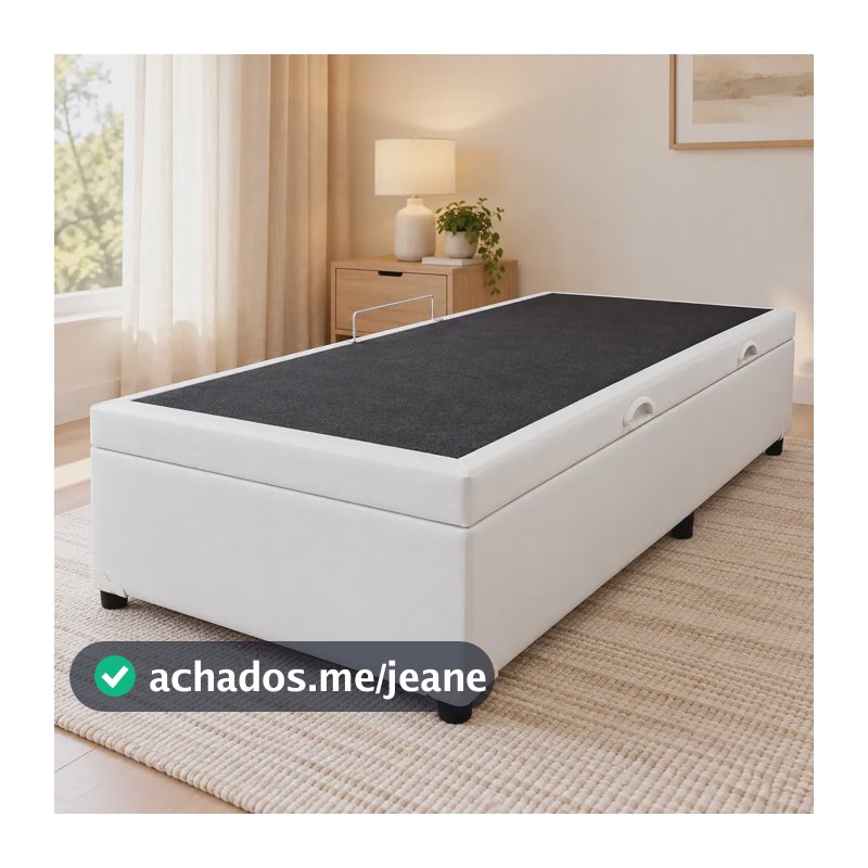 Cama Solteiro Box Bau  ( Blindada ) Super Reforçada  Branco Corino Corino