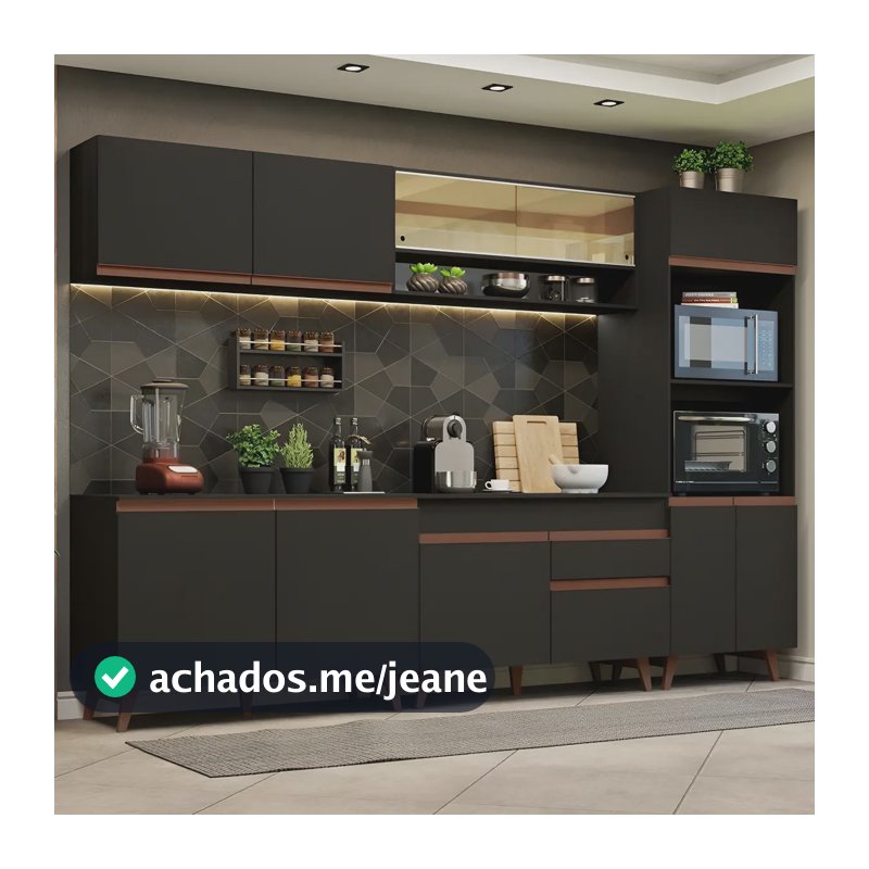 Cozinha Completa Reims Madesa 310002 Com Armário E Balcão P Cor Preto