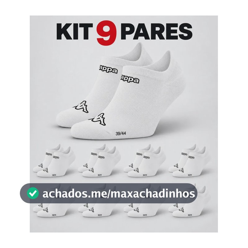Kit 9 Pares Meias Kappa Sapatilha Soquete Invisível Original Branco 38-43