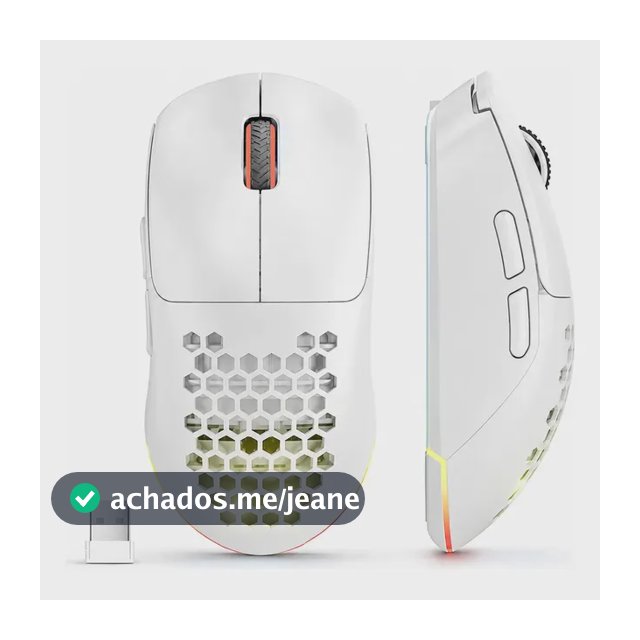 Mouse Gamer Sem Fio RGB Recarregável 12800 DPI Tri-Modos 2.4G/Bluetooth/USB-C Ergonômico para PC e Notebook, Branco