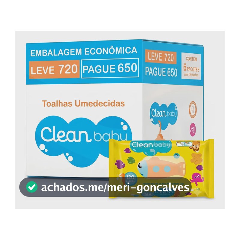 Kit 720 Unidades Toalha Lenço Umedecidos Clean Baby Infantil Bebe 6 Pacotes Atacado