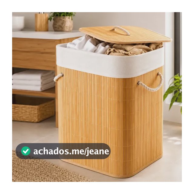 Cesto Para Roupa Suja Dobrável De Bambu 72l Com Tampa E Forro Removível Marrom-claro