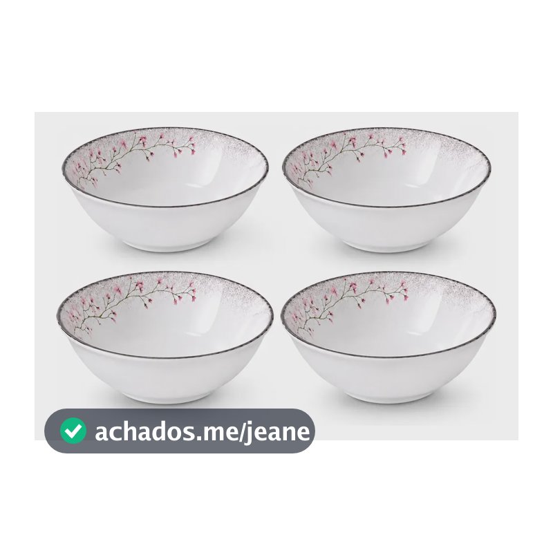 Jogo 4 Tigelas Bowls Floralis 18cm Porcelana Tramontina Branco/florido