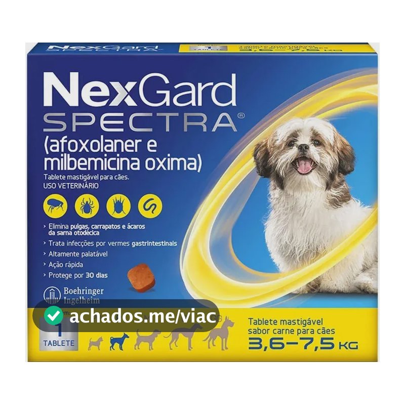 NexGard Spectra Antipulgas e Vermífugo Cães 3,6kg a 7,5kg