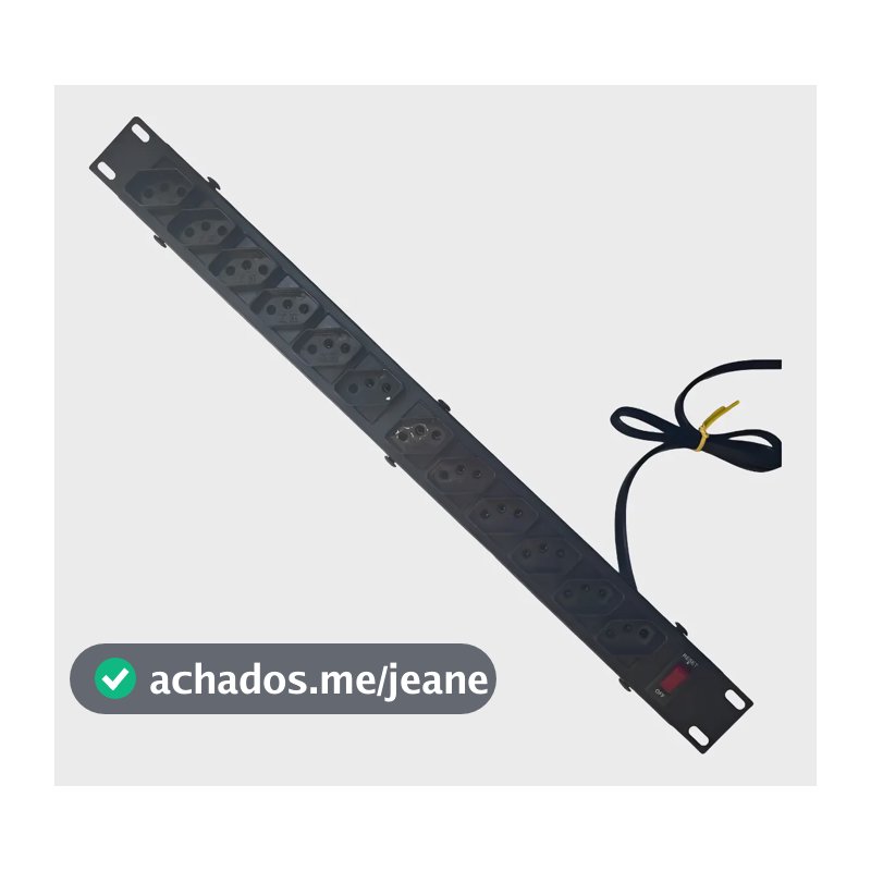Regua Rack 19 Filtro Linha 10a 12 Tomadas Extensão Elétrica - Preto - Com Chave De Proteção Eletrônica Max Amper
