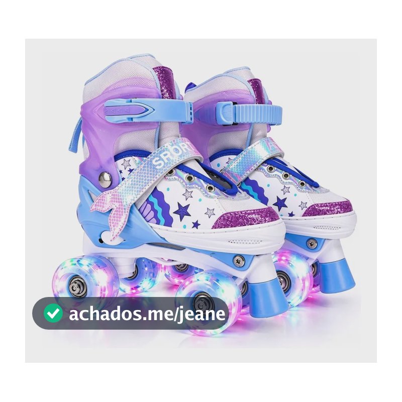 Patins Infantil 4 Rodas Quad Ajustável Com Luz Led M 63 Mm Só Patins - Sereia Roxo