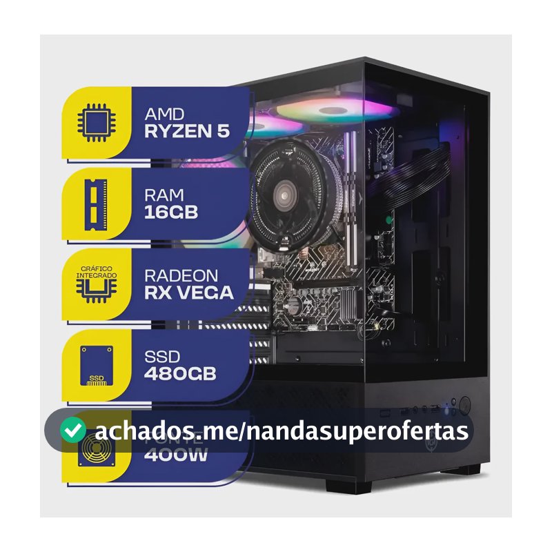 Pc Gamer Mcl, Amd Ryzen 5 3400g, 16gb Ddr4, Ssd 480gb 480 Gb 16 Gb Amd Rx Vega 11 Graphics