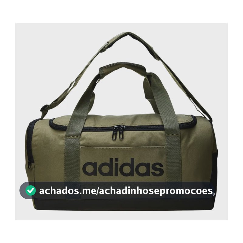 Mala Duffel Pequena Linear Feminino E Masculino adidas Cor Olive Strata / Black Desenho do tecido Liso