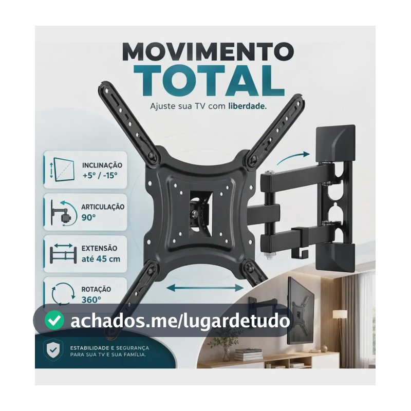 Suporte Articulado Para Tv Lcd Led 3d 24 32 40 42 49 50 55 Preto