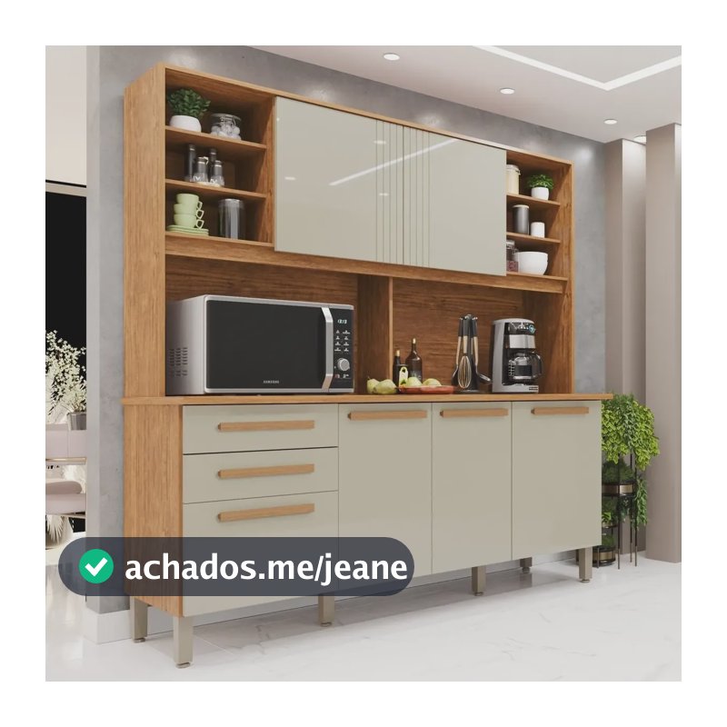 Armário De Cozinha 6 Portas 2 Gavetas Adelle Yescasa Cinamomo/ Off-white