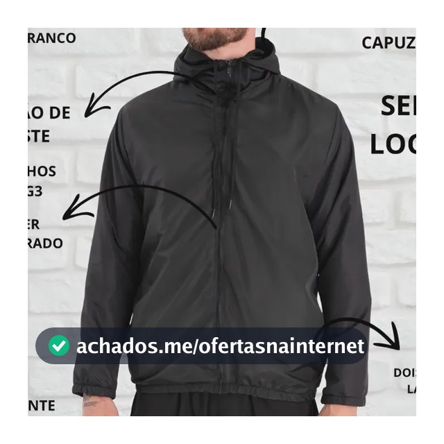 Jaqueta Corta Vento Liso Unissex Esportivo Capuz E Bolsos
