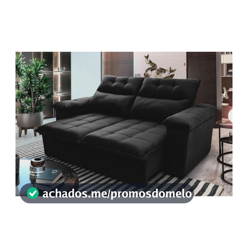 Sofá Retrátil Reclinável Verona 1,80m Preto Molas No Assento - King House