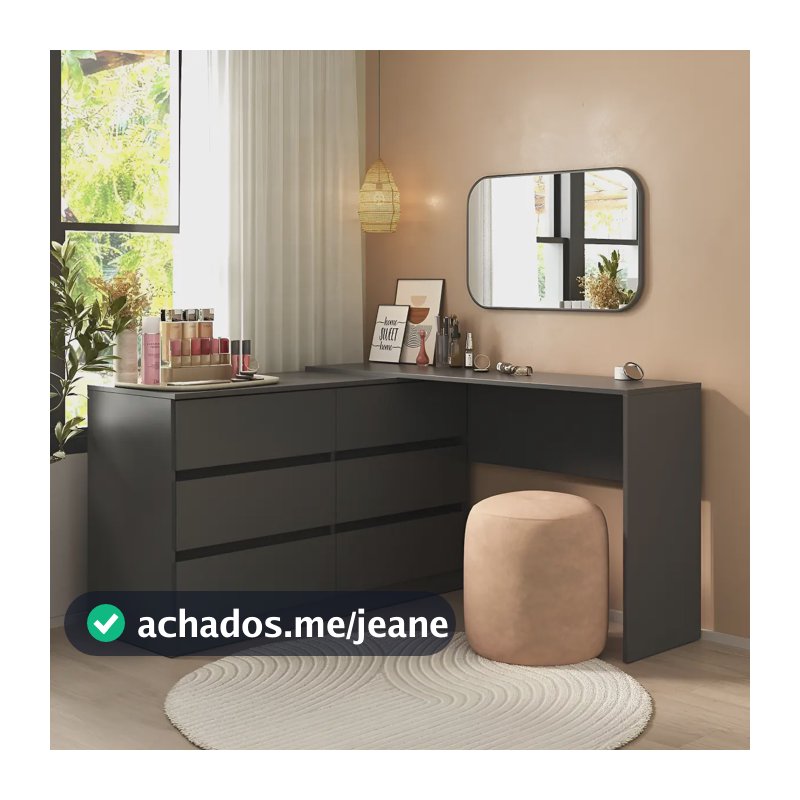 Penteadeira de Canto 120cm 6 Gavetas Flex Multimóveis MP4404 Preto