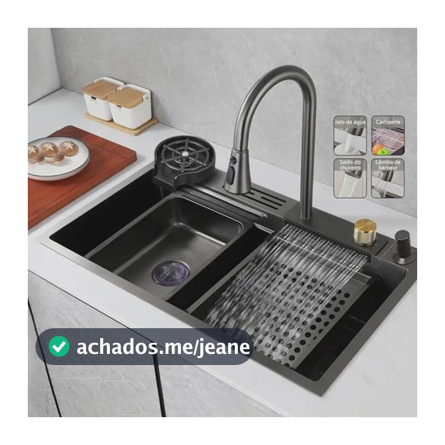 Cuba Pia De Cozinha Gourmet Inox 304 Com Torneira Acessórios Preto