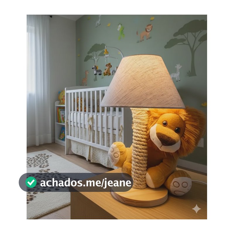 Abajur Infantil Quarto Bebê Safari, Princesa, Aviador Marfim Linho 127/220v Leão Buba