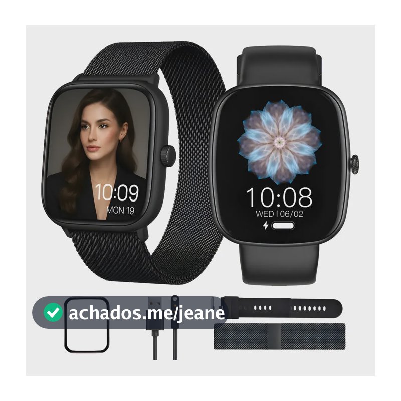 Smartwatch Feminino Para Xiaomi Redmi iPhone Galaxy + Brinde Preto