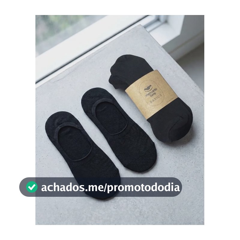 Kit 3 Meias Invisíveis Algodão - Mercado Livre Basics Preto Liso 34-39