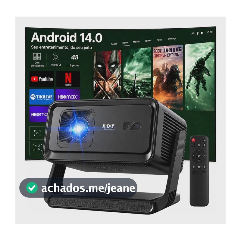 Projetor Smart BHBX14 Full HD Nativo 1080p com Android 14, Wi-Fi 6 e Bluetooth 5.4