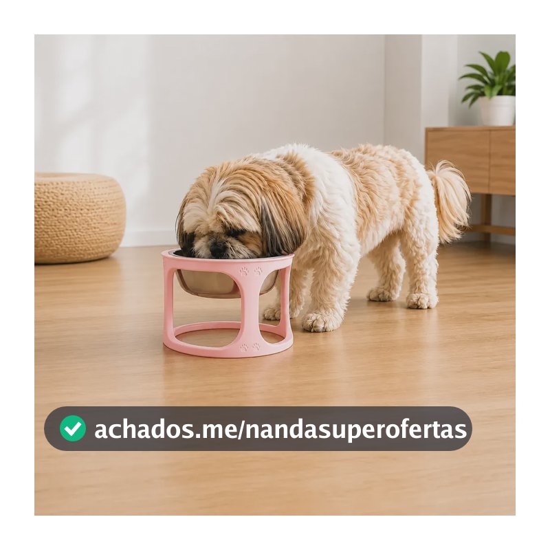 Comedouro Elevado Pet Com Tigela Inox Para Cães E Gatos 0v Rosa-claro