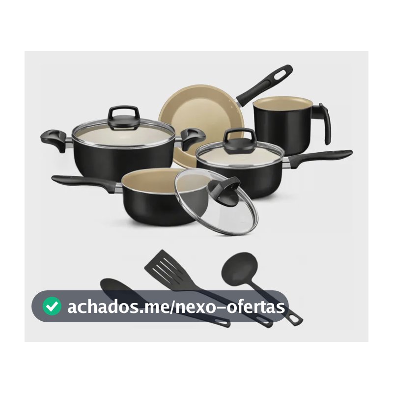 Jogo De Panelas 8 Peças Teflon Antiaderente C Tampa De Vidro Cor Preto/bege Alumínio Imperial Elegant