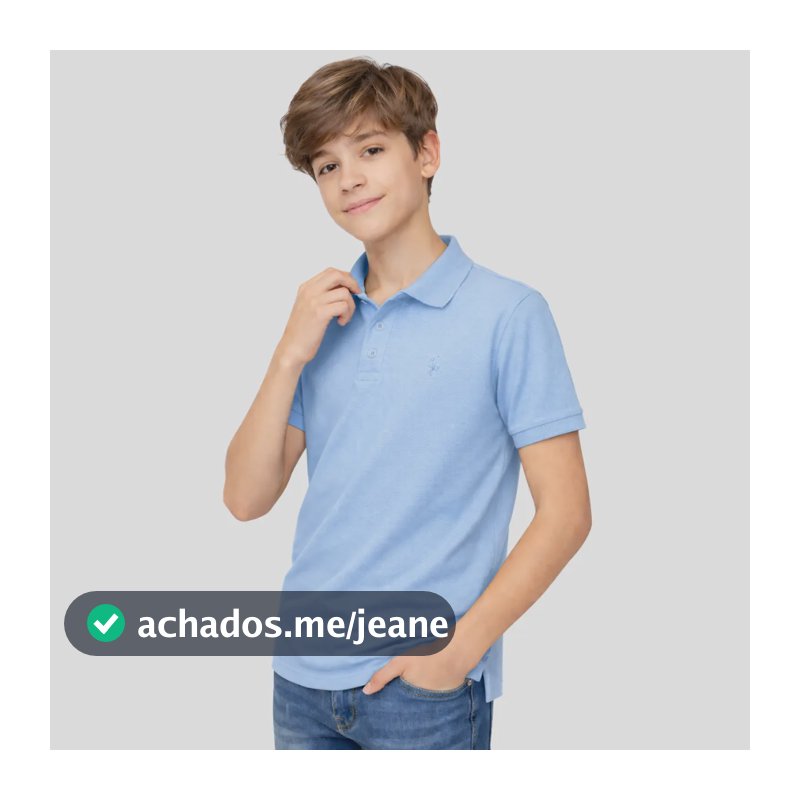 Camisa Polo Juvenil Masculina Piquet Algodão 10 A 16 Azul Celeste Bordado 16