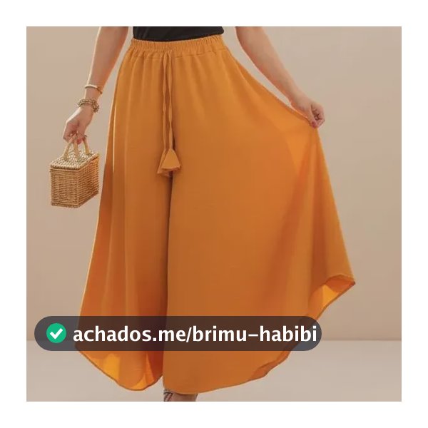 Calça Pantalona Wide Leg Pantacourt Cintura Alta Godê Larga