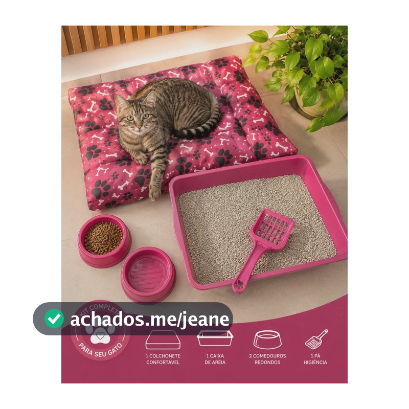 Kit Para Gato Conforto Essencial Colchonete Caixa De Areia Rosa