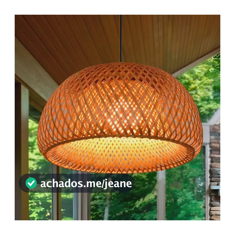 Pendente Luminaria Teto Led Palha Fibra Bambu Bivolt Redondo 127/220v Amarelo