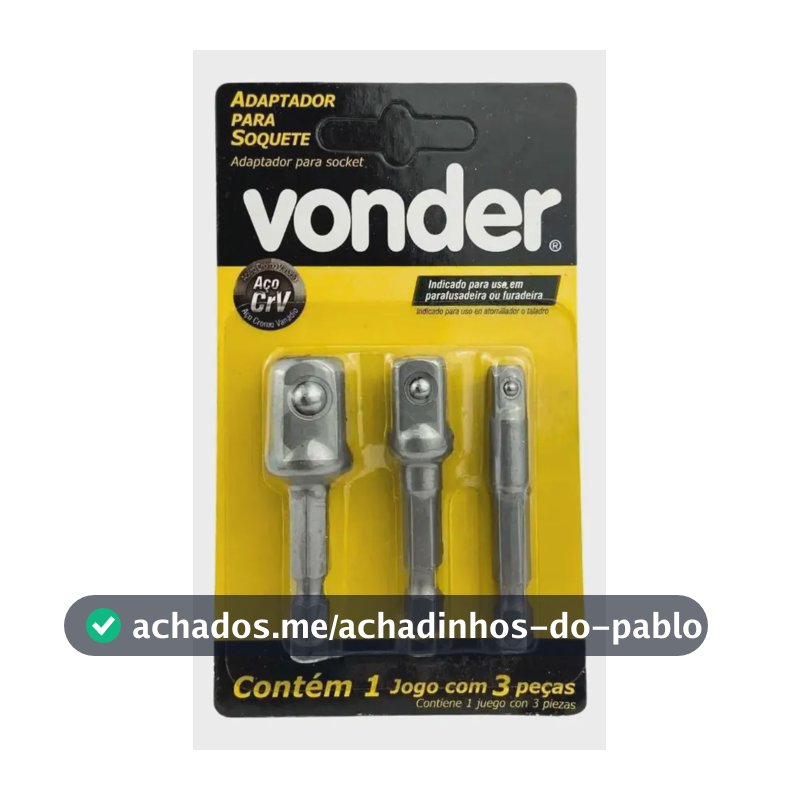 Jogo Adaptadores Soquetes Para Parafusadeira 3 Peças Vonder
