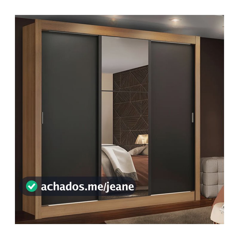 Guarda Roupa Casal Madesa Mônaco 3 Portas Correr Espelho Rp Cor Rustic/Preto
