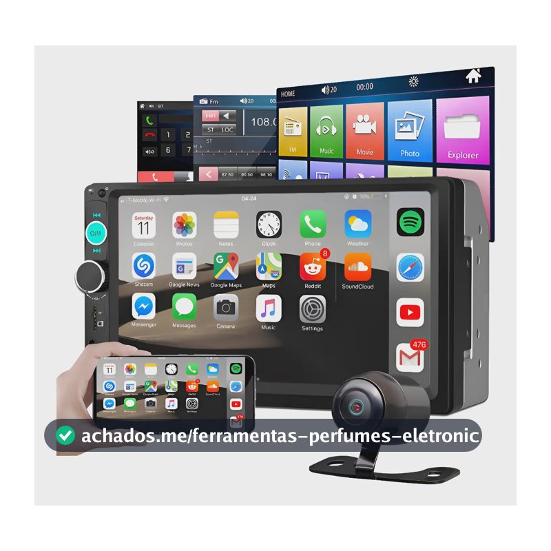 Central Multimídia Touch Mp5 2din Bluetooth Usb + Câmera Ré Preto