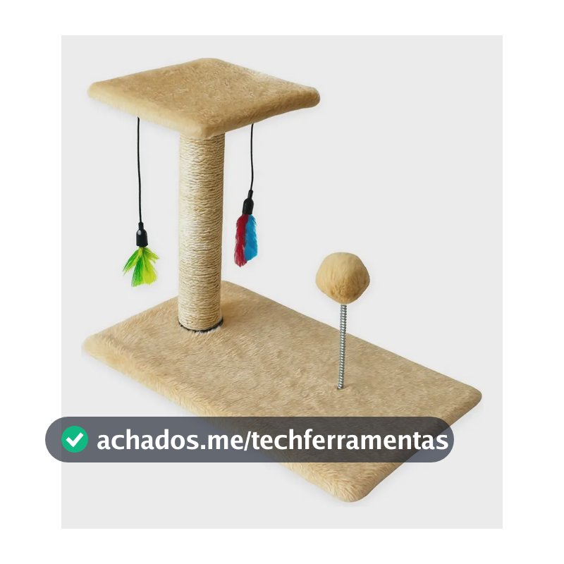Arranhador Para Gatos Poste Duplo Brinquedo Interativo Cor Bege