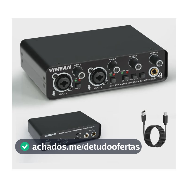 Vimean Interface De Audio Profissional 2 Canais Placa De Áudio 32 Bits/192khz interface audio usb 3.0 ，Para Produção Musical Profissional