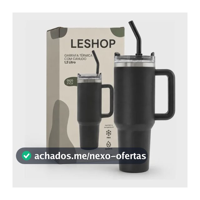 Copo Térmico 1,2l Inoxidável Tampa Canudo Inox Rosa - Leshop Preto Liso