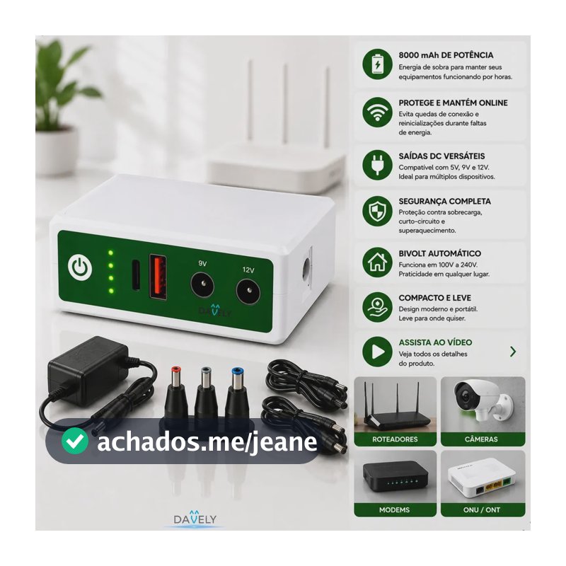 Mini Nobreak Dc Ups 9v 12v Bivolt Para Roteador Câmeras E Modems 8000mAh Roteador Modem Câmera ONU DC UPS Bivolt Backup Energia Autonomia Para Equipamentos Davely
