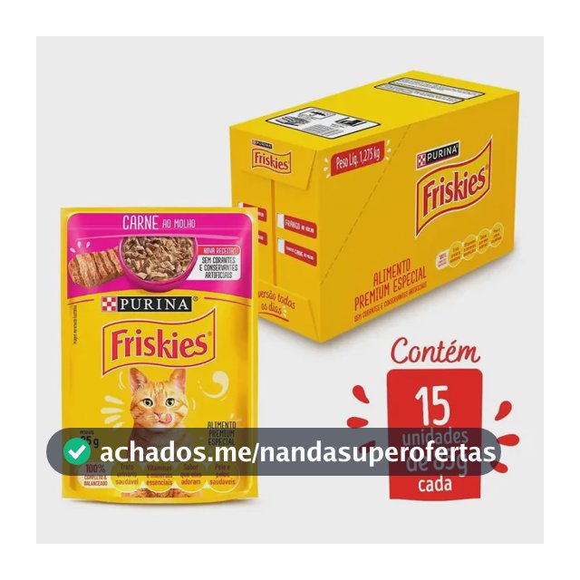 Ração Úmida Sachê Friskies Gato Adulto Carne ao Molho 85g kit c/ 15un
