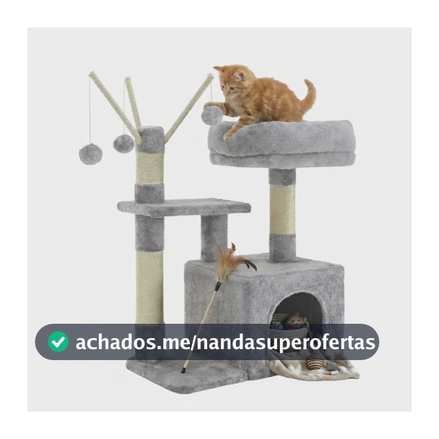 Arranhador Para Gatos Pequeno, Casa De Gato Com 3 Pompons Cinza