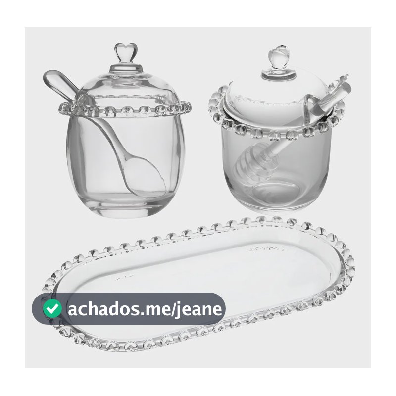 Kit Meleira Açucareiro Travessa Cristal Com Detalhes Coração Cor Transparente