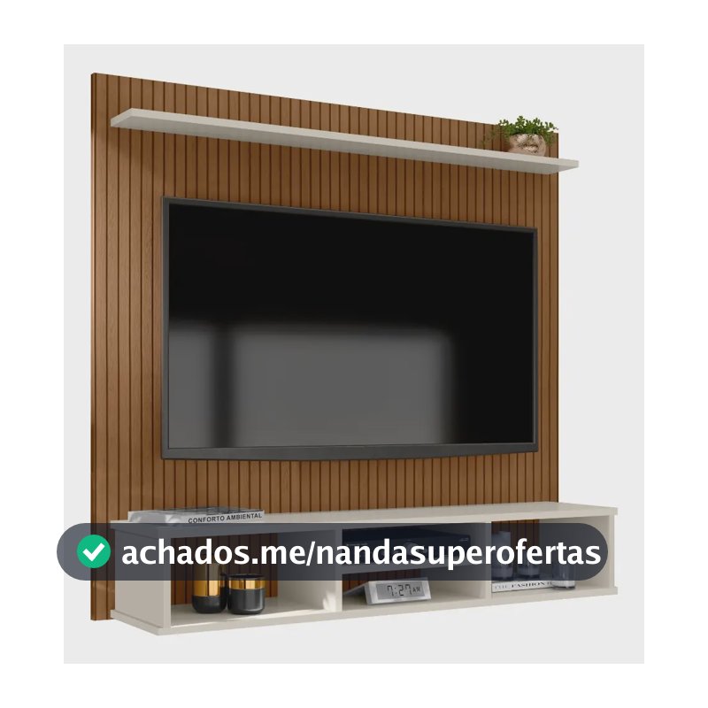 Painel Estante Para Tv Até 50 Polegadas Prateleira E Nicho Cor Ripado/off White