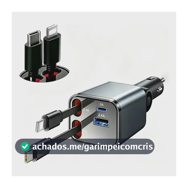 Carregador Veicular Turbo 4 Em 1 Compatível Com Android/ Ios Cinza